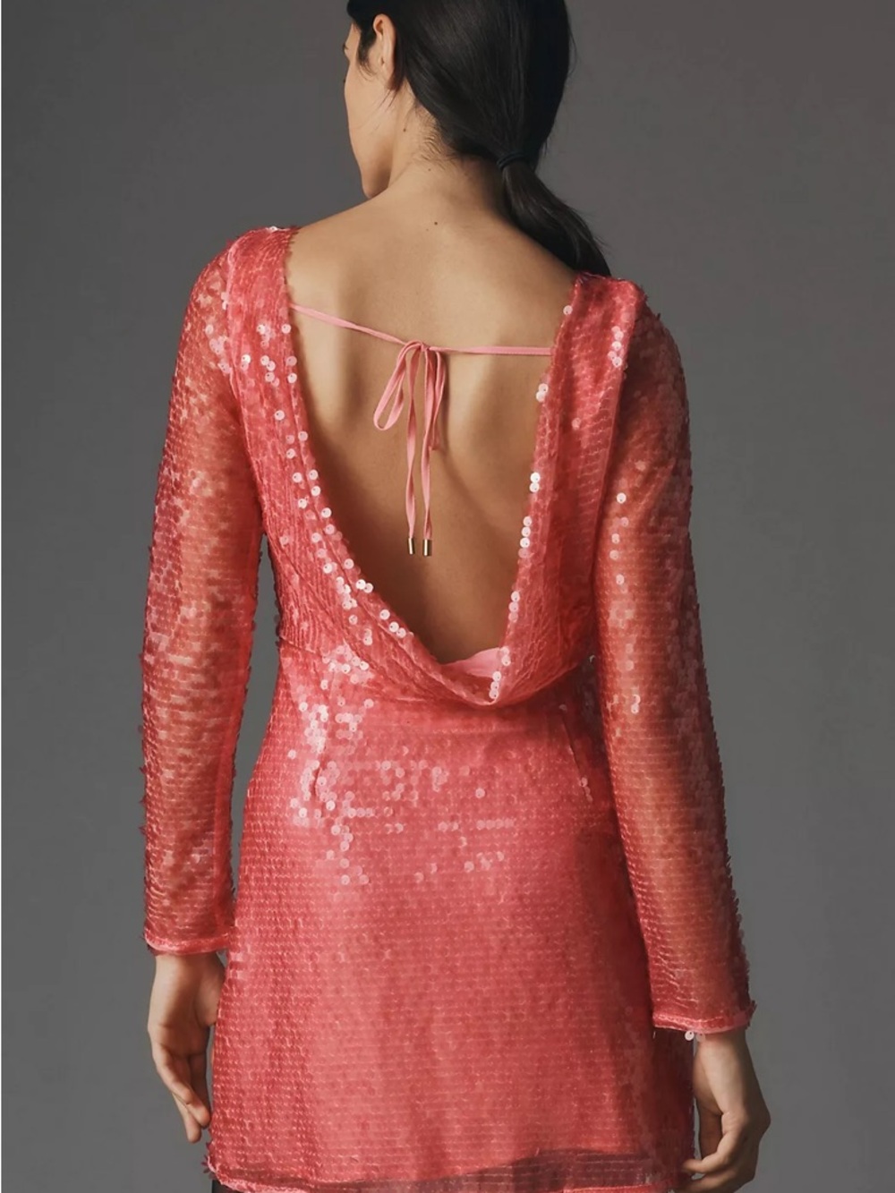 Anthropologie Pink Sequin Long Sleeve Mini Party Dress
